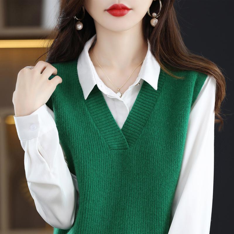 

Весенне-осенний новый свитер-жилет, вязаный жилет, свитер без рукавов с жилетом One size изумрудный