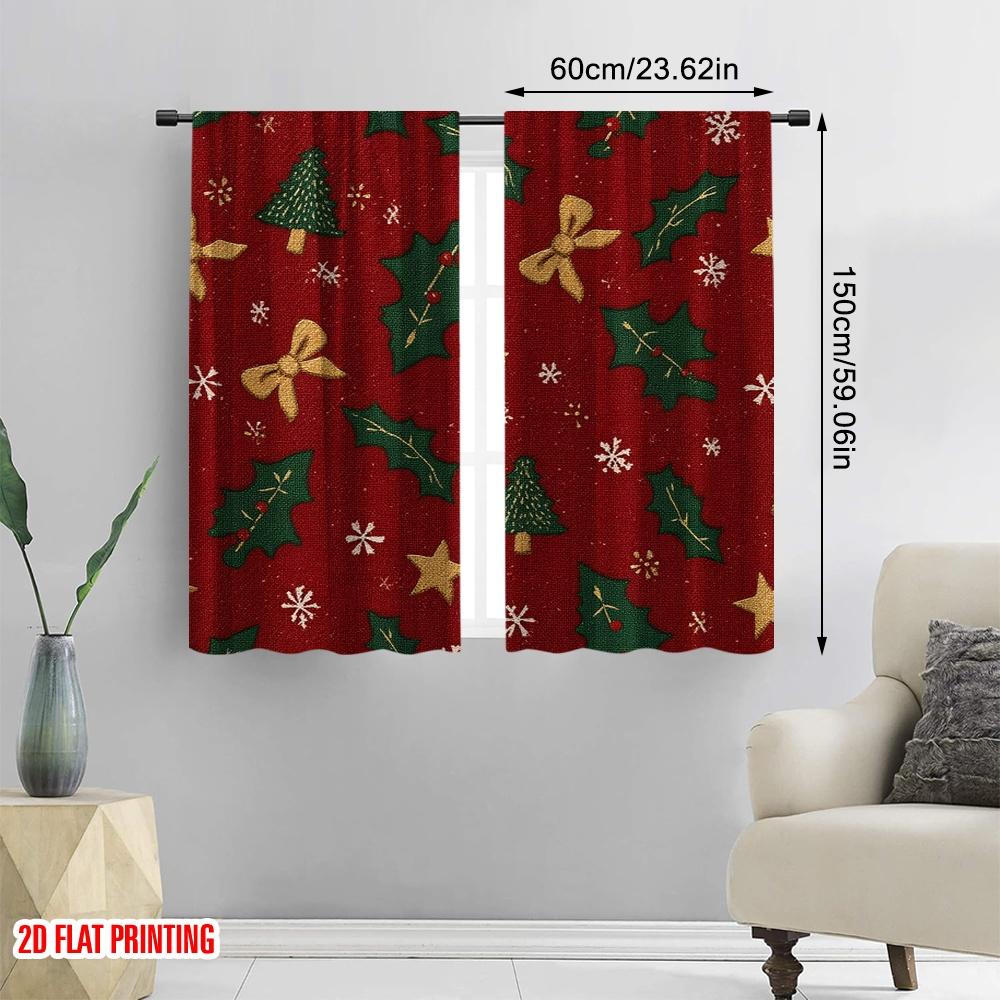 2pcs,2D Plane Printing Creative Curtains Adorable Santa Hat & Scarf Versatile Fabric (without Rod) All Seasons Ldeal for Living