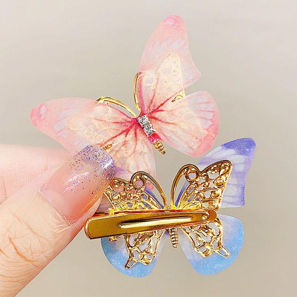2pcs Colorful Butterfly Hair Clip Set Zinc Zinc Alloy Kids Bangs Clip Cute Korean Style Hairpin  Girls