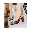 8.5cm Banquet Shallow Mouth Square Head Patent Leather Women's Shoes Shining Rhinestone Bow Thick Heel Back Strap Single Shoes