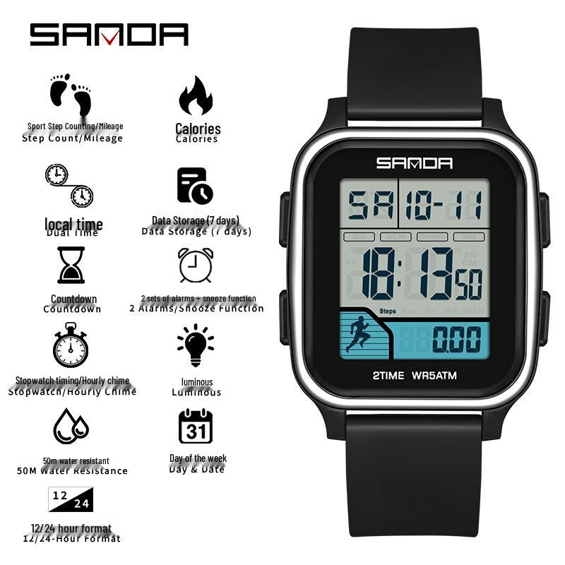 SANDA Trend Multifunctional Sports Watch for Students - Calorie Counter & Dual Alarms