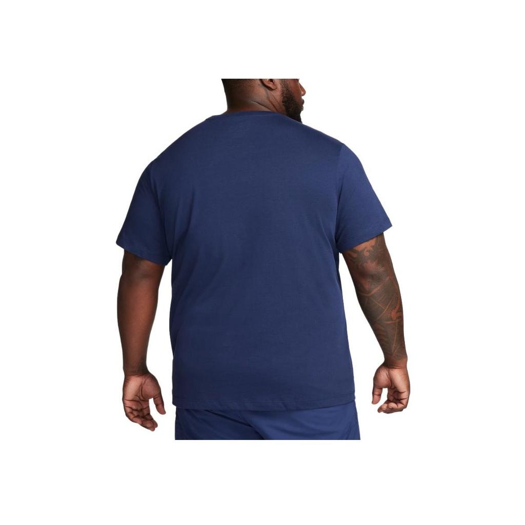 Nike Sportswear Letter Print Ribbed Crew Neck Short Sleeve T-Shirt Men Tops Navy-Blue FQ8002-410