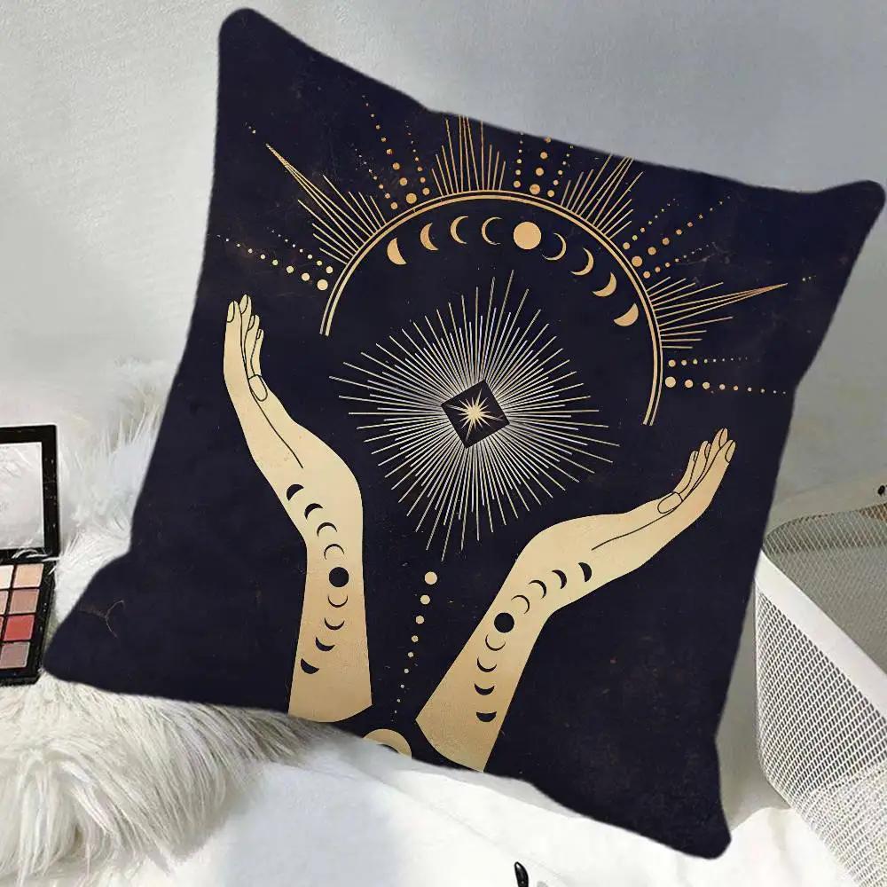 Witchy Painting Sun And Moon Celestial Pillow Case Square Pillow Bedroom Sofa Leisure Comfort Cushion Car Home Decoration