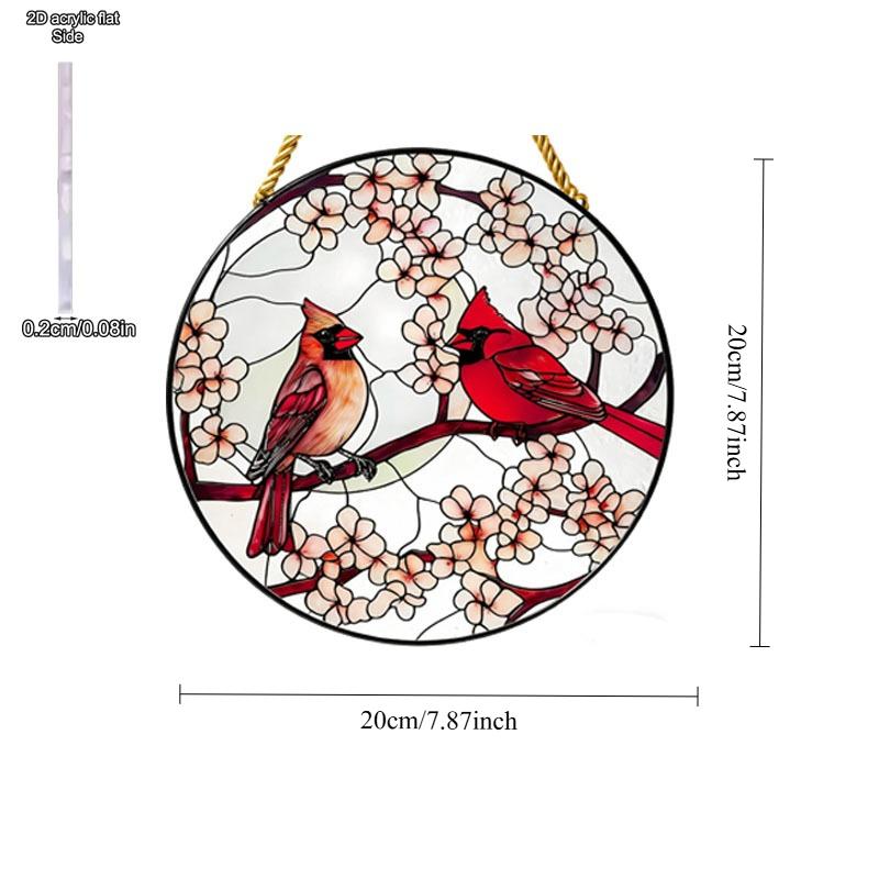 Red Cardinal Suncatcher Ornamen Sign, Stained Glass Style Acrylic for Bird Lovers & Home Decor, Nurseries, Vintage Home Decor Wall for Bar Kitchen, R