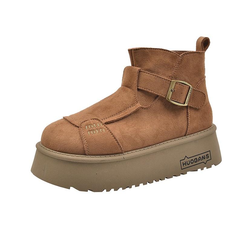 Suede Platform Women Ankle Boots Flats Warm Cotton Snow High Heels Shoes Woman Brand 2025 Trend Winter Cozy Casual Botas Femme