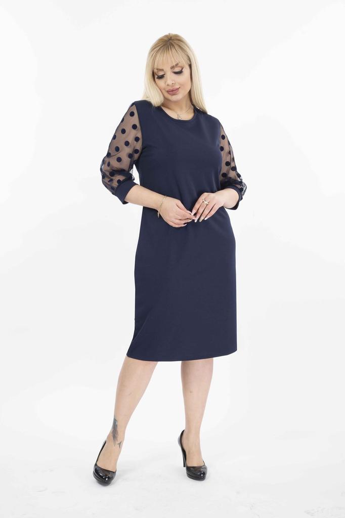 Women's Big Size Dress Polka Dot Flocked Sleeve Plus Size Dress 9B-2141