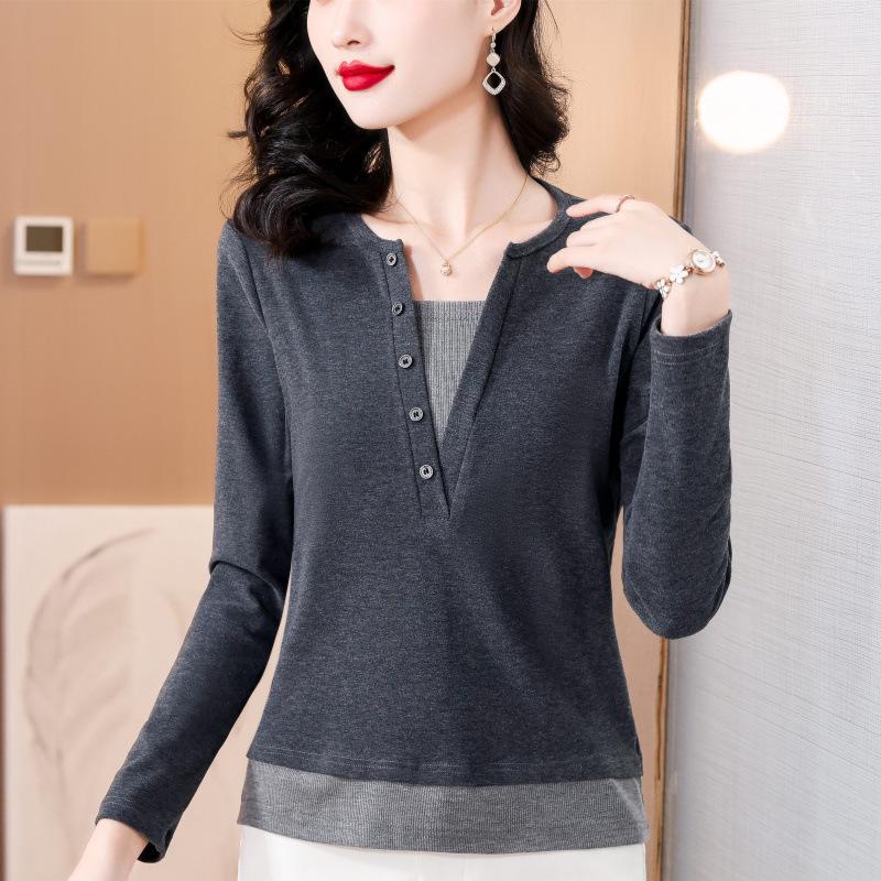 Elegant Korean Style Two-Piece Long-Sleeve Top for Women - Loose, Versatile, and Stylish Base Layer Shirt
