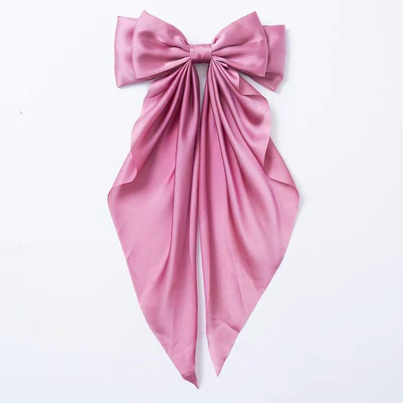 Fashionable Solid Color Ribbon Bow Hair Clip Women's Elegant Long Satin Large Bow Spring Clip Hair Accessory Top Clips
