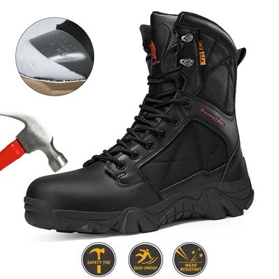 Stivali da Lavoro Alti Anti-Schiacciamento Impermeabili per Esterno Scarpe di Sicurezza Punta in Acciaio Antiscivolo Stivali da Uomo Moda Scarpe Protettive da Uomo