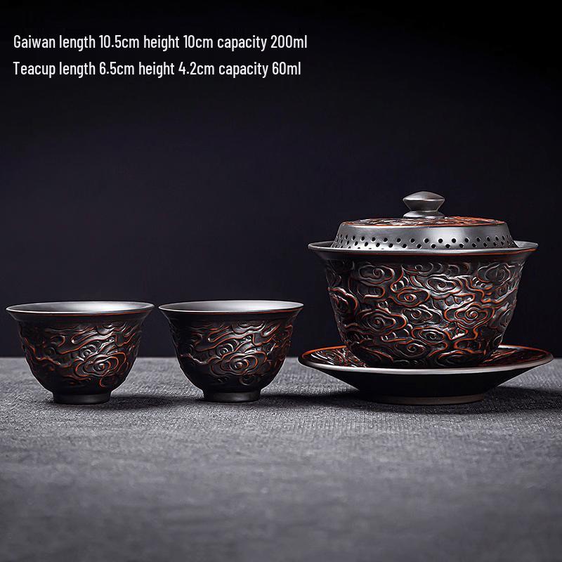 Auspicious Cloud Zitao Ceramic Gaiwan Tea Set