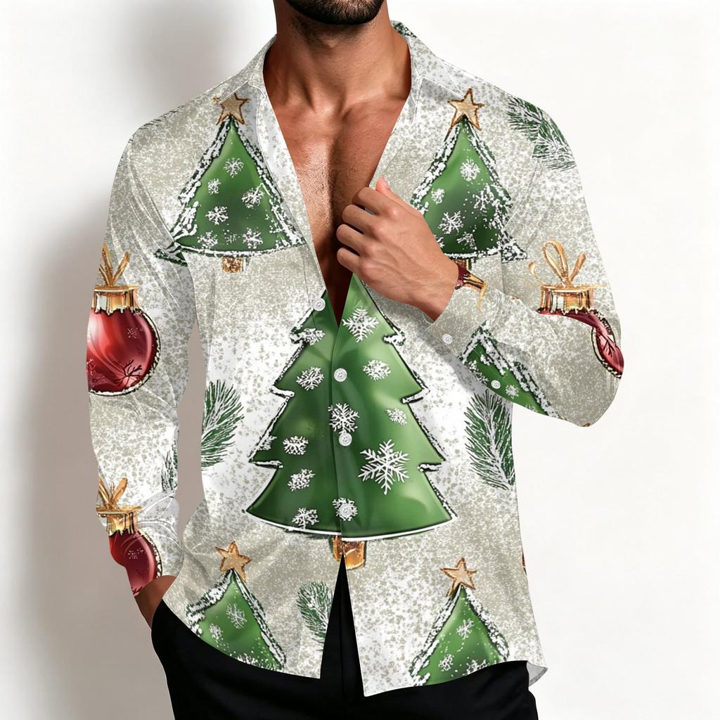 Men's Casual Shirt Jacket Loose Fit with Lapel Collar Breathable for Spring Christmas