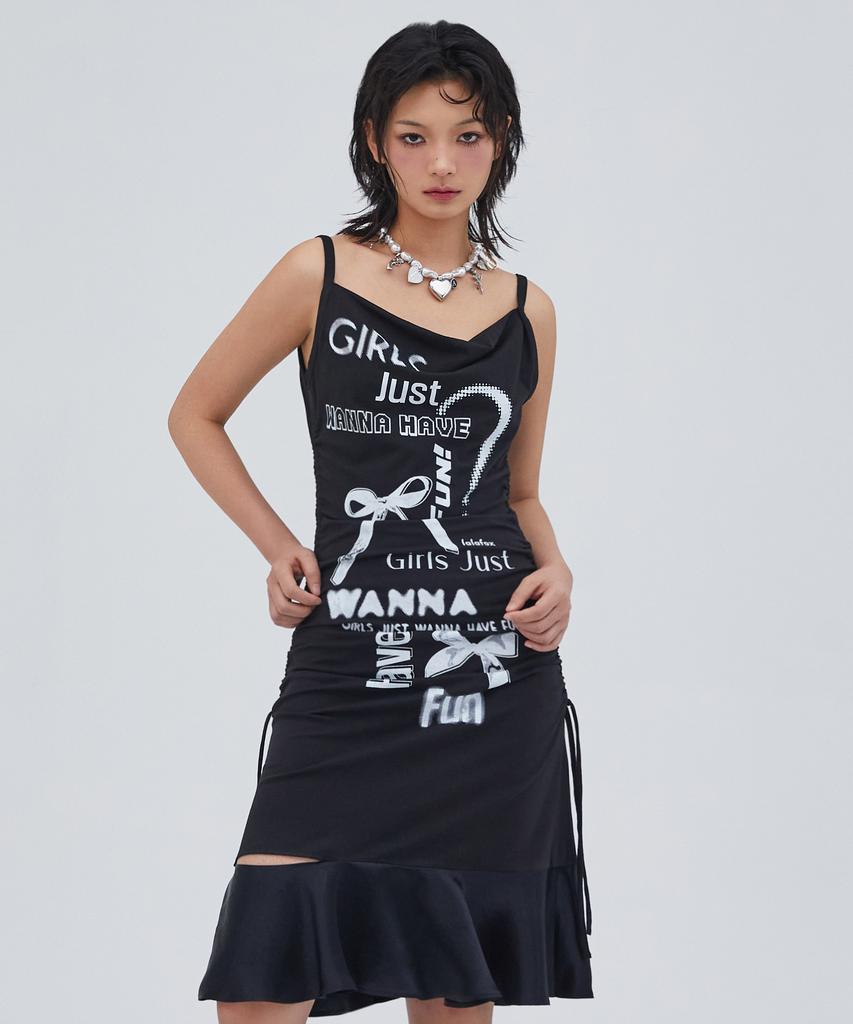 Lara Fox Printed Draping Dress Black Bq2Wo003