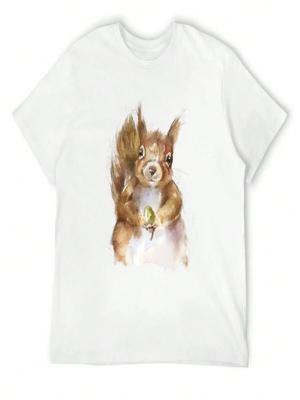 Red Squirrel With Acorn T-Shirt Shirts Graphic Tee Luxury Designer T Shirts For Unisex Cotton
