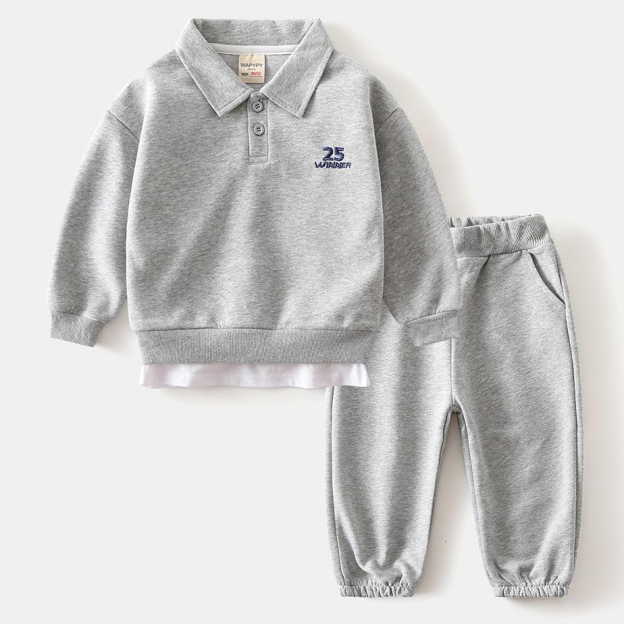 

Дитячий двосторонній комплект: худі з лацканами та штани для хлопчиків 2025 90 cm сірий колір