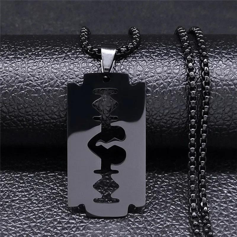 Stainless Steel Razor Blade Long Necklace for Men Women Black Color Punk Gothic Steampunk Grunge Hip Hop Necklaces Jewelry  913