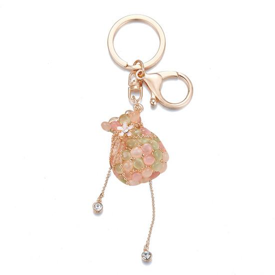 Money Bag Keychain Rhinestone Tassel Design Lucky Bag Shape Key Chain Pendant Strong Lobster Clasp Anti-Lost Keychain Gift Accessory