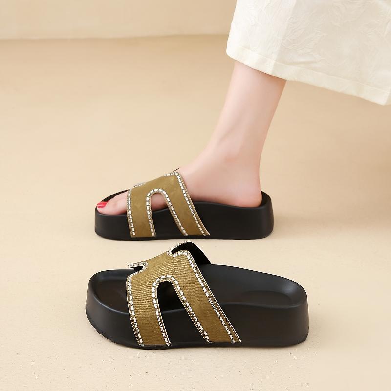 CRLAYDK Women's Platform Slippers Comfort Leather Slides Beach Summer Home Casual Open Toe Soft Walking Sandals