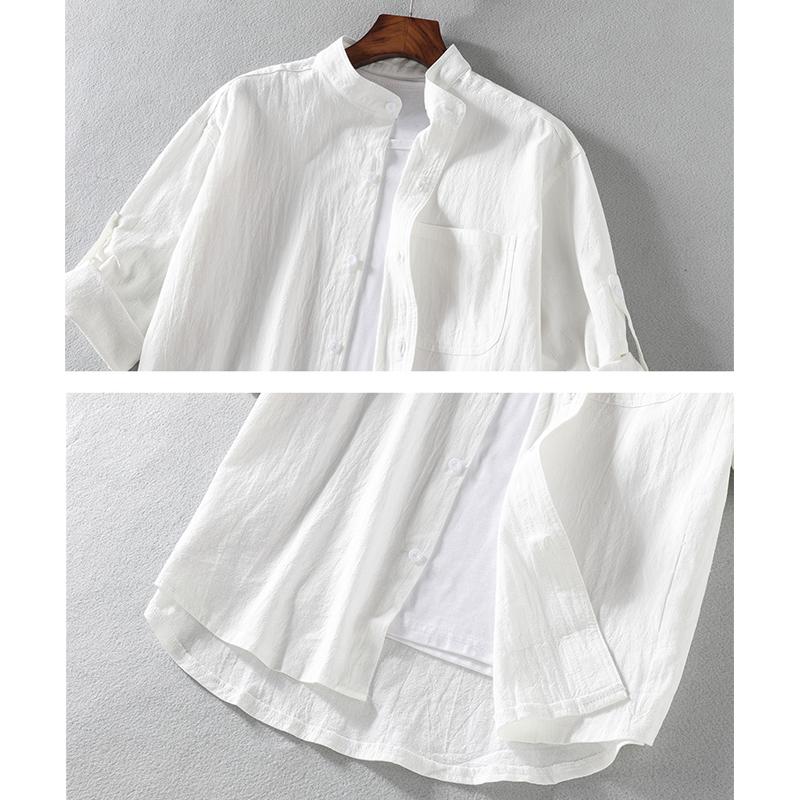2022 Summer New Casual Men's Shirt Cotton Solid Color Three Quarter Shirts For Men
