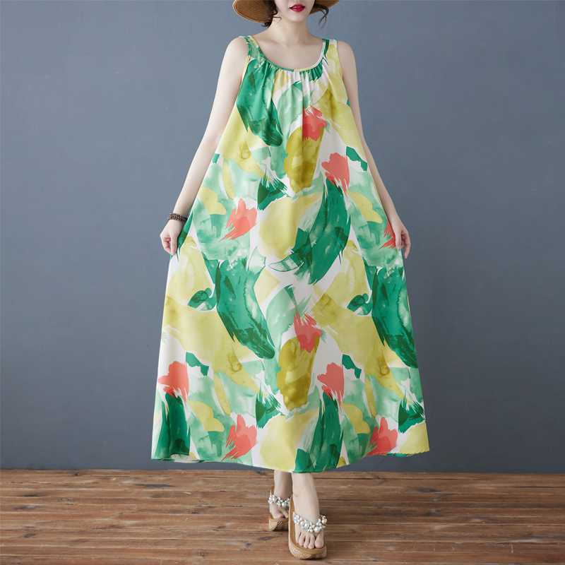 Women's Loose Chiffon Mid Length Dress Long Skirt