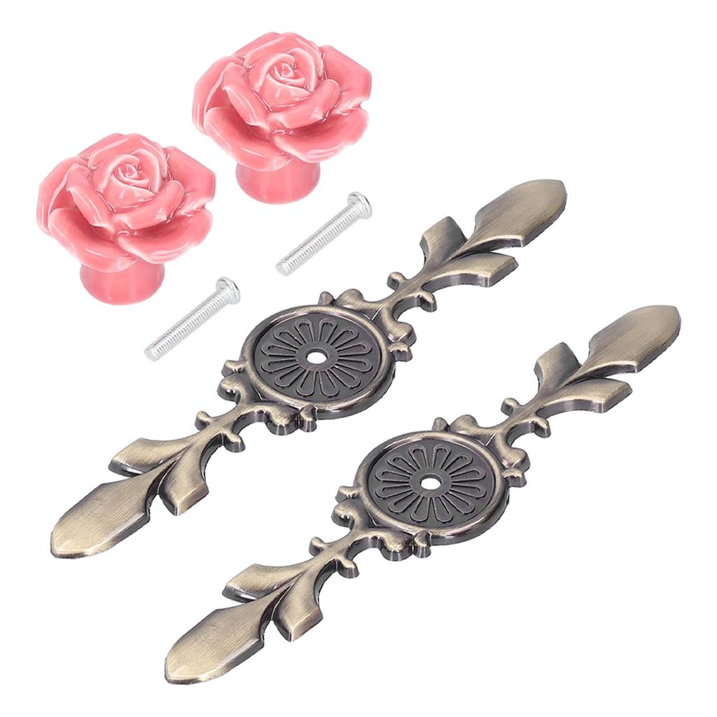 2 Zestawy Gałka Meblowa Róża Kwiatowa Ceramiczny Uchwyt do Szuflady Szafy na Meble Kuchenne