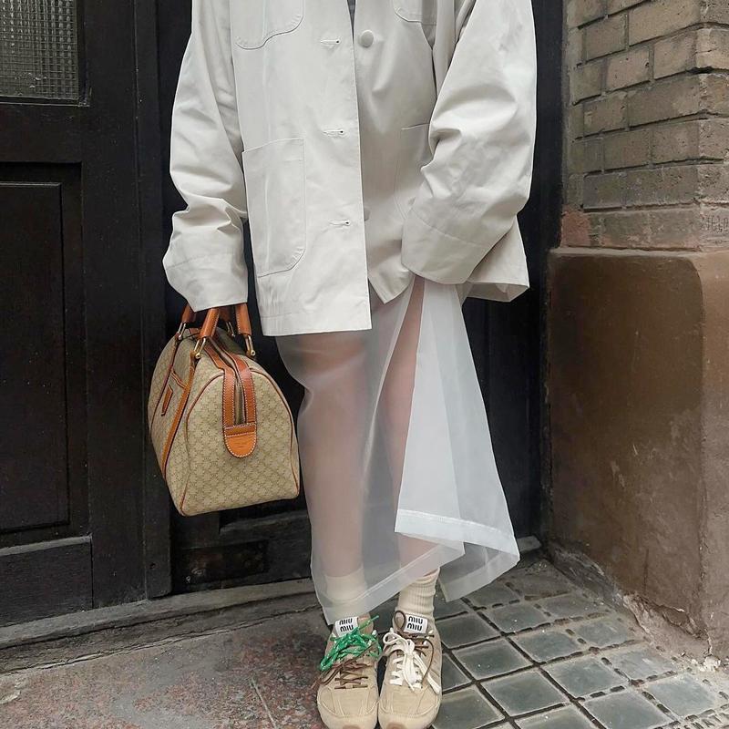 Fustă Sexy din Plasă Transparentă Femei Alb Talie Înaltă Fantă Largă Fuste Lungi Toamnă Modă de Stradă Club Petrecere Fustă Femeie