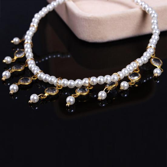 Women's Faux Pearl Rhinestone Anklet Bracelet Tassels Barefoot Ankle Foot Jewelry