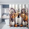 1 Piece Pumpkin Castle Halloween Bat Shower Curtain with Plastic Hooks, Decorated with Autumn and Winter Cartoon Holiday Style