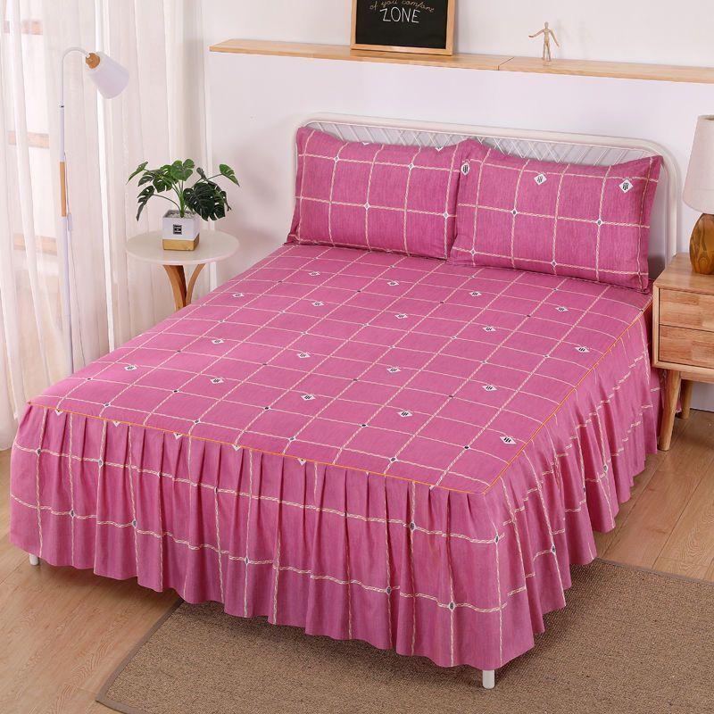 3Pcs Bed Sheet Pillowcase Lace Skirts Bedding Set Bedspread Elastic Fitted Mattress Cover Bedsheet Couple Quilt Single