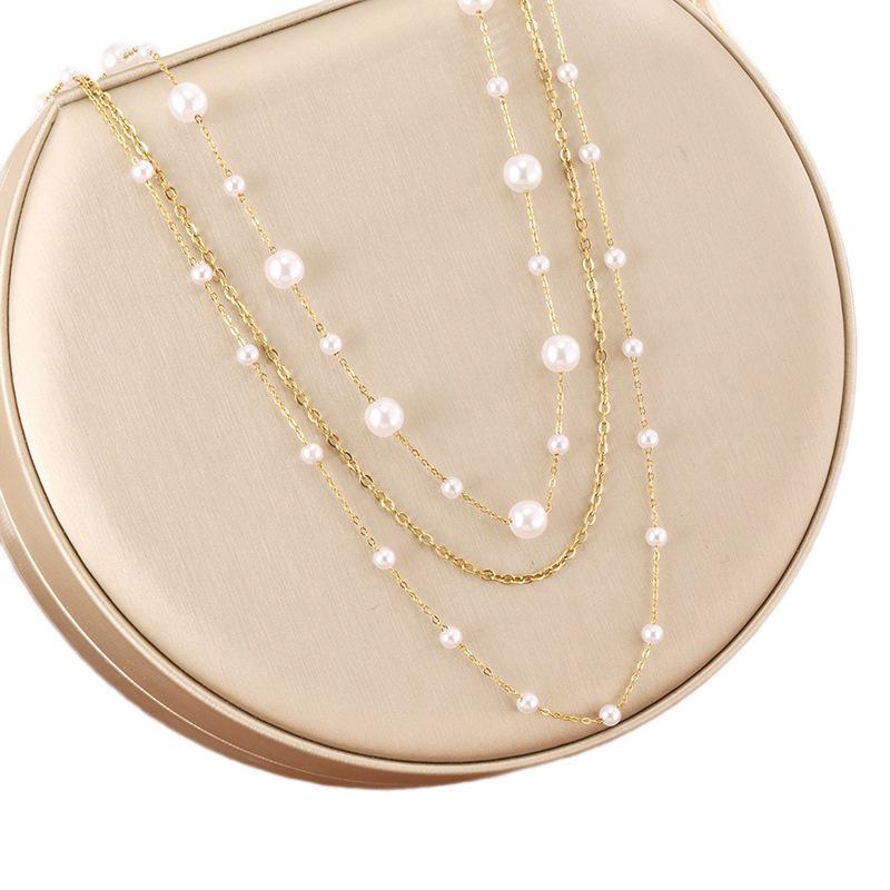 Elegant Double-Layer Pearl Necklace for Women - Light Luxury, Versatile, Autumn/Winter, Titanium Steel