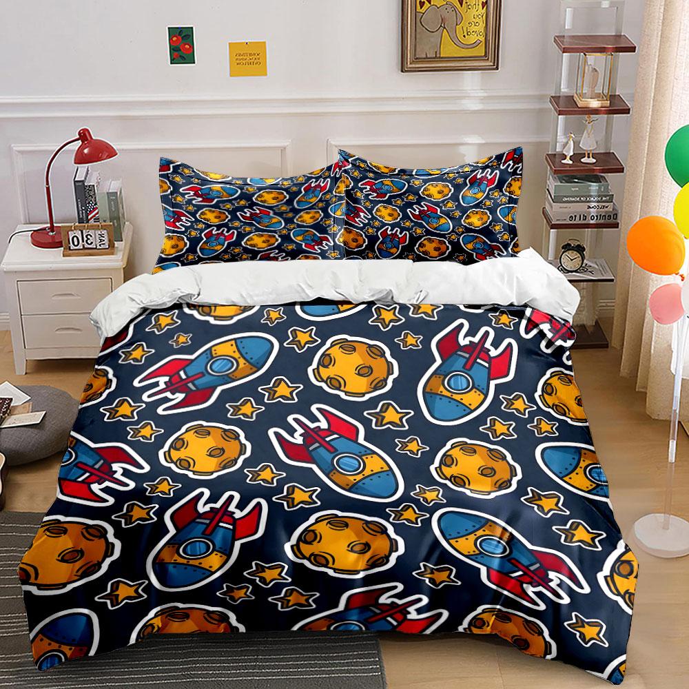 "Space Themed Bedroom Decor Set" Bedding Set with 1 Duvet Cover 2 Pillowcases Single Double King Queen, Gift