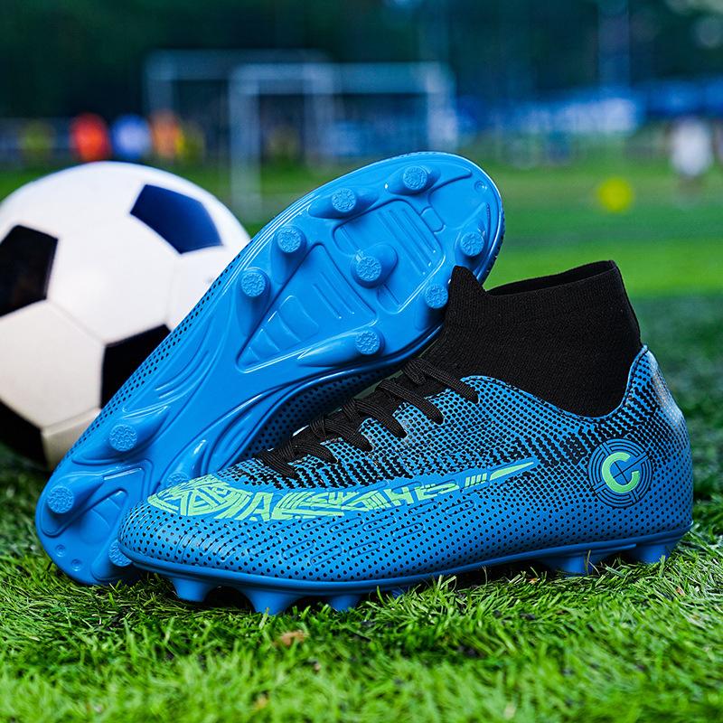 High-top Football Shoes Men and Women Children Broken Nails Tf Leather Feet Artificial Turf AG Nails Youth Student Training Shoes