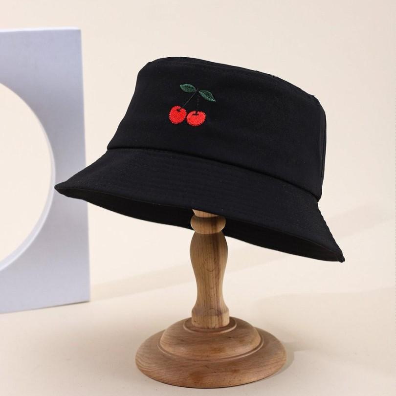 

Ins Small Fresh Embroidered Cherry Bucket Hat Women S Summer Versatile Sun Hat M55-58cm чорний