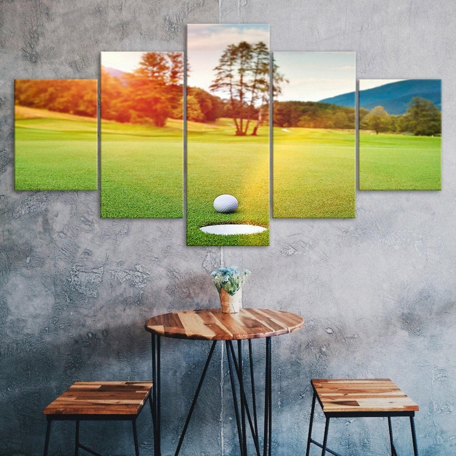 

Golf Course Ball Hole Sunset Scenery 5 Piece Five Panel Wall Canvas Print Modern Art Poster Picture Home Decor Gift For Him For Her 20X35 20X45 20X55CM
