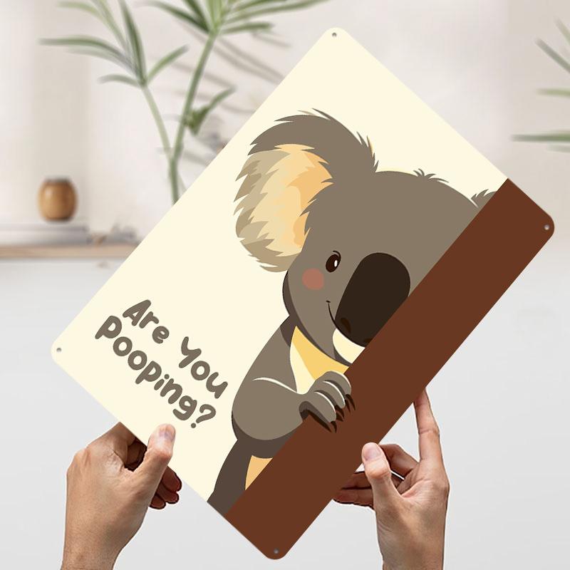 Cartoon Koala With Funny Question Tin Plaque Poster Customized Wall Art Retro Vintage Metal Signs for Man Cave Decoration Home
