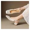 Retro Square Toe Woven High Heeled Sandals Summer Fashionable Breathable Single Buckle Thick Heeled Women's Shoes