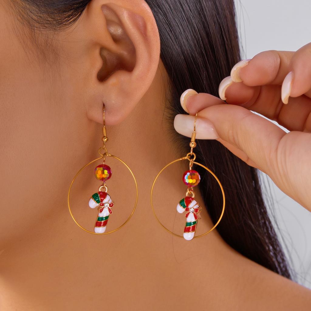Christmas Crystal Beads Snowman Hoop Earrings For Women Colorful Zircon Xmas Tree Crutch Dangle Earring Holiday New Year Gifts