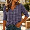 Maglietta da Donna Casual con Scollo a V, Stampa a Quadri e Righe, per l'Uso Quotidiano e le Attività