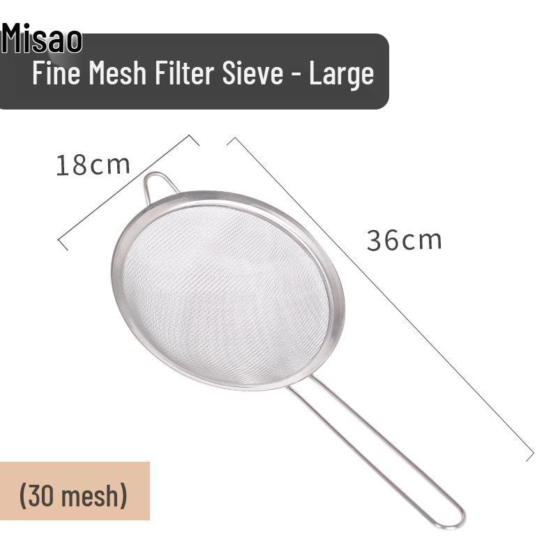 Stainless Steel Flour Sieve & Oil Drip Filter with Handle, Available in Large, Medium, Small Sizes for Baking & Powder Sieving.