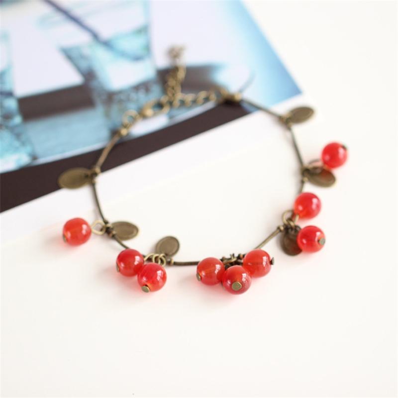 Sweet Cherry Girls Bracelets Antique Color Chain Coin Pendants Female Bangle Vintage Boho Bracelets Summer Pulseras Mujer