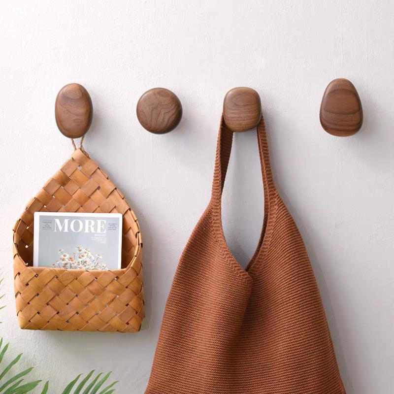 1/4pcs Walnut Wood Hooks Solid Wood Handle Key Clothes Bag Hanger Hook Kitchen Bathroom Robe Coat Towel Organizer Decor Hook