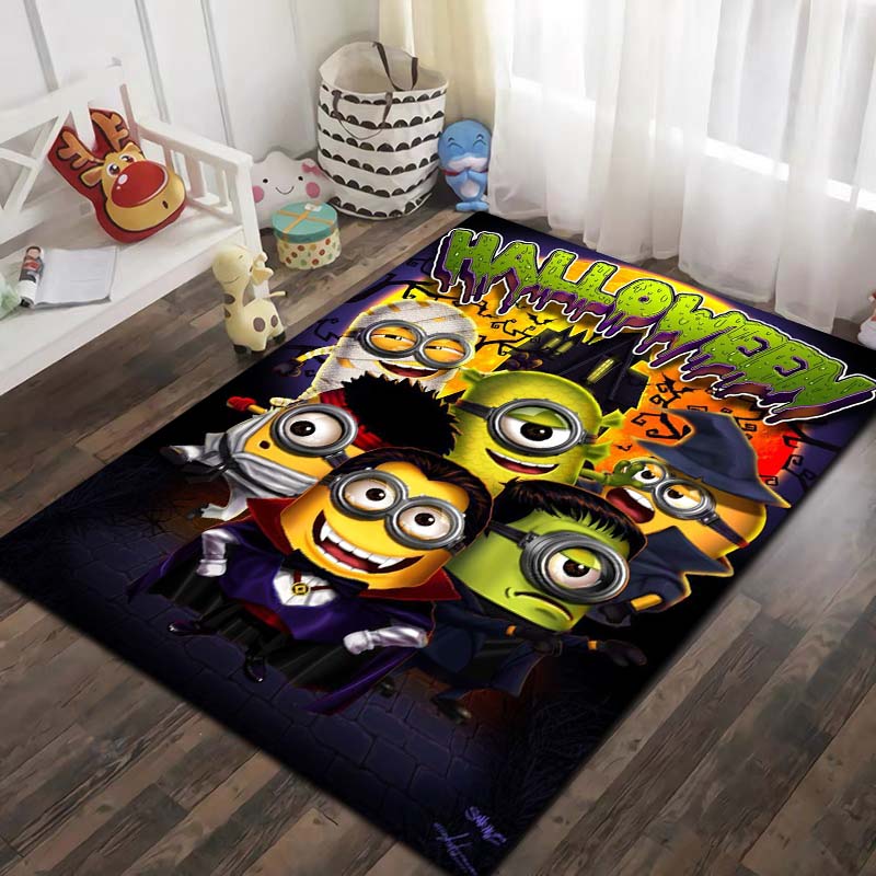 Minions Cartoon Printed Flannel Area Rug Non Slip Washable Floor Mat Kids Bedroom Living Room Sofa Decor Indoor Entrance Gift