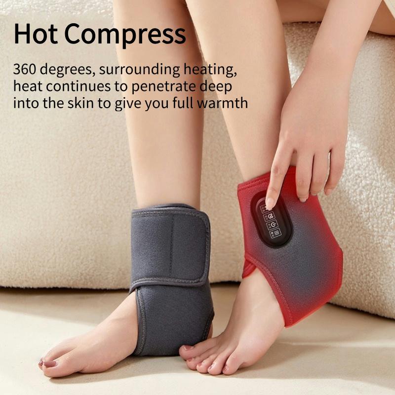 Cordless Ankle Massager with Heating Rechargeable Heated Ankle Brace Foot Heating Pad Wrap with Massage Intensity Adjustment