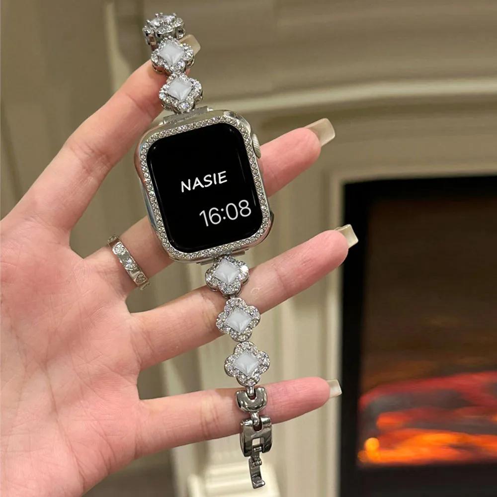 

Four-leaf Clover Diamond Slim Glitter for Apple Iwatch Series 9 7 8 6 5 4 Ultra 2 Watch Series 49mm 38mm 40mm 41mm 44mm 45mm 42mm44mm45mm49mm срібний
