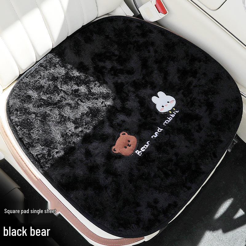 Winter Plush Car Seat Cushion - Cartoon Bear & Rabbit Design