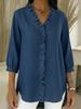 2026 Spring/Summer Women's Casual Faux Denim V-neck Ruffle Shirt Top