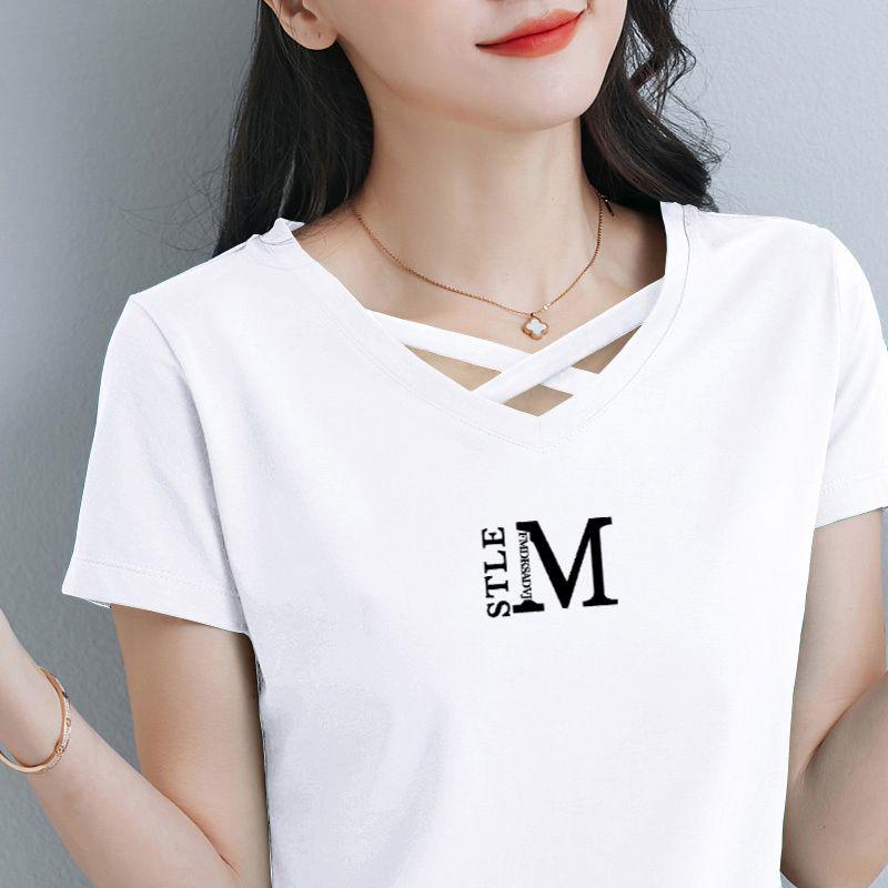

Plus Size Women s Summer Cotton V-Neck Loose Korean Style Printed T-Shirt XL
