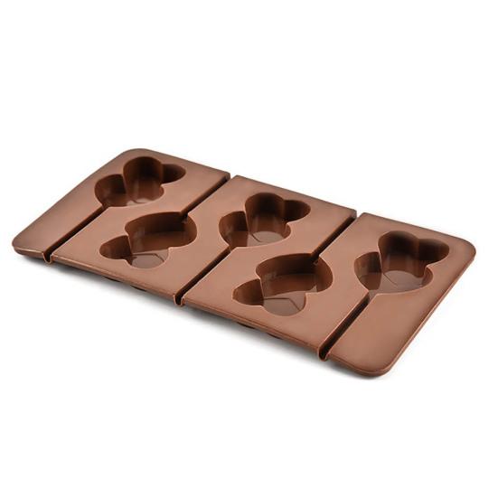 5 Grid Double Heart Shaped Silicone Non Stick Lolly Chocolate Cookie Candy Mold