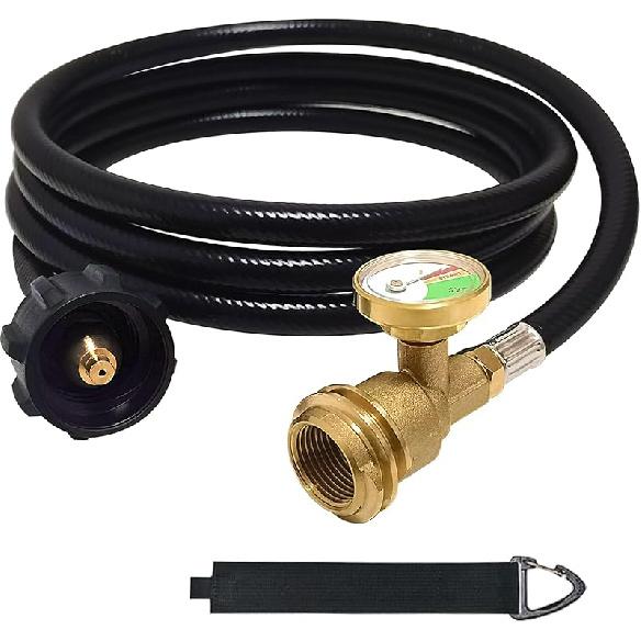 12 Feet Propane Tank Extension Hose with Gauge, Acme to Male QCC/POL Fittings for Gas Grill