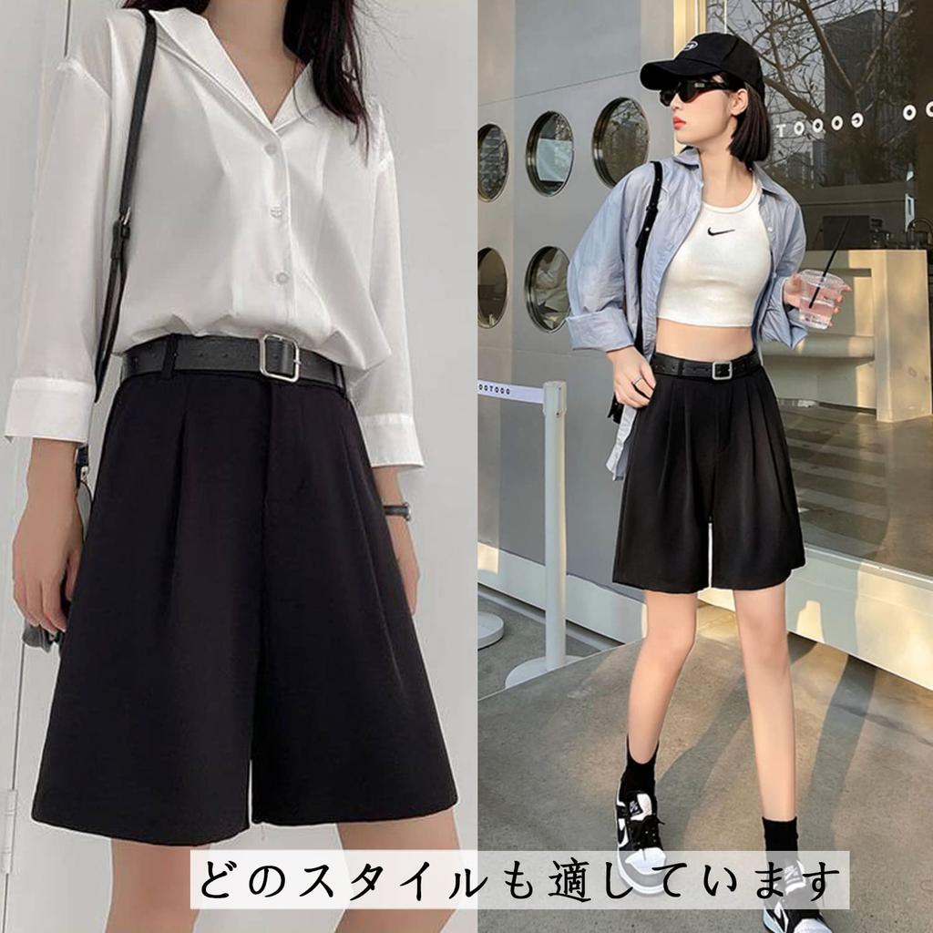 Ekieta Loose High Cool Solid for Commuting and School Women's Shorts, Fit, Casual, Waist, Culottes, Summer, Color, Black,