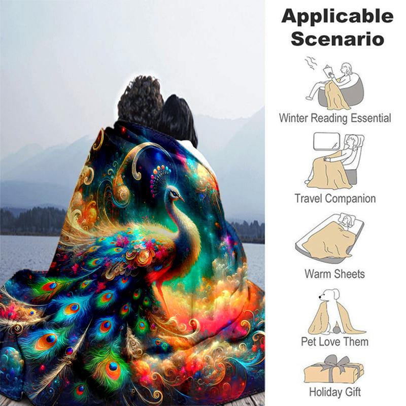 1pc Peacock in a Vibrant Dreamlike Landscape Blanket Soft Throw for Home Decor, Gift Idea, Living Room .K072